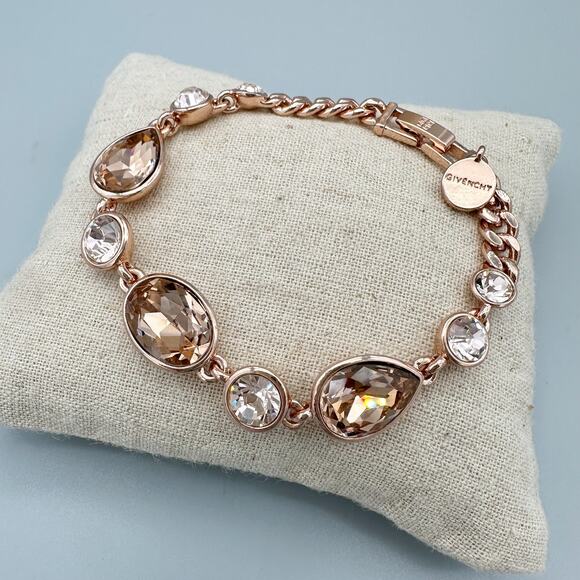 Givenchy Rose Gold Crystal Necklace Bracelet Set Champagne Clear Quiet Luxury - Picture 5 of 9